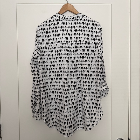 Jane Delancey Shirt Womens L White Black Parrot Bird Wire Long Sleeve Button Up - Picture 6 of 12